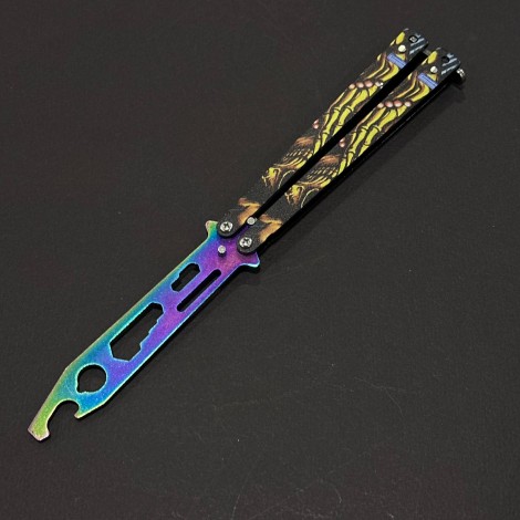 Set 4 piese Briceag Balisong 22cm, lama otel inox + fara tais, maner stil fluture/butterfly, 22FTSKL+22FTSLV+22FTBLK+22FSKL