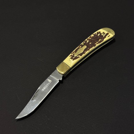 Cutit briceag camping și drumetie Grizzly 17cm, lama otel inox, maner corn cerb, BRC-GRZ17