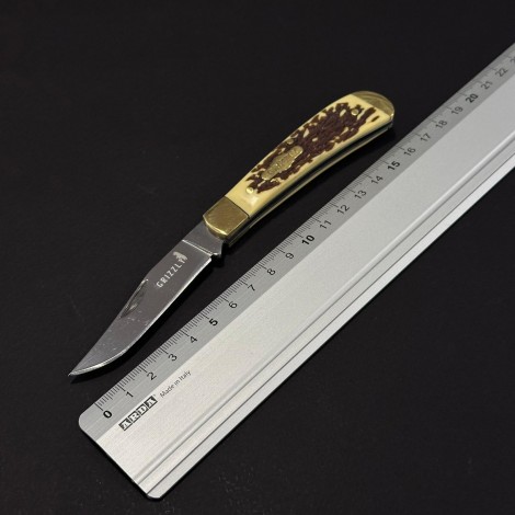 Cutit briceag camping și drumetie Grizzly 17cm, lama otel inox, maner corn cerb, BRC-GRZ17