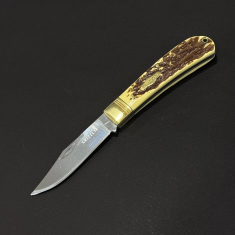 Cutit briceag camping și drumetie Grizzly 19cm, lama otel inox, maner corn cerb, BRC-GRZ19