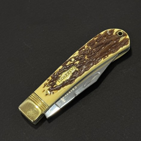 Cutit briceag camping și drumetie Grizzly 19cm, lama otel inox, maner corn cerb, BRC-GRZ19