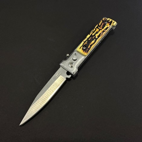 Cutit briceag camping și drumetie 17cm, lama otel inox, maner corn cerb, husa, BRCC-17D