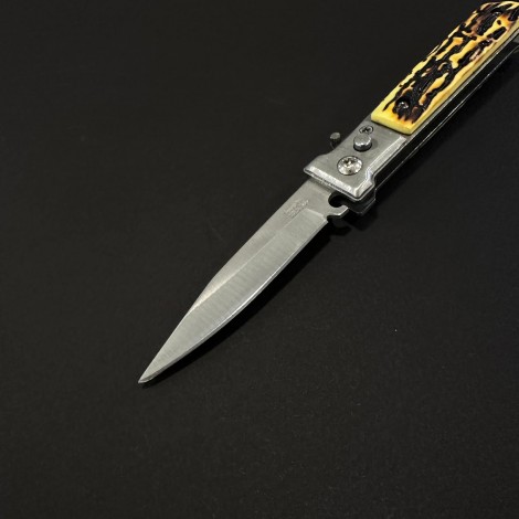 Cutit briceag camping și drumetie 17cm, lama otel inox, maner corn cerb, husa, BRCC-17D