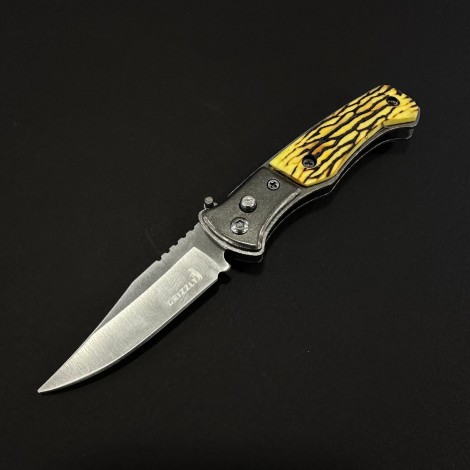 Cutit briceag camping și drumetie 16cm, lama otel inox, maner corn cerb, husa, BRCC-16Z