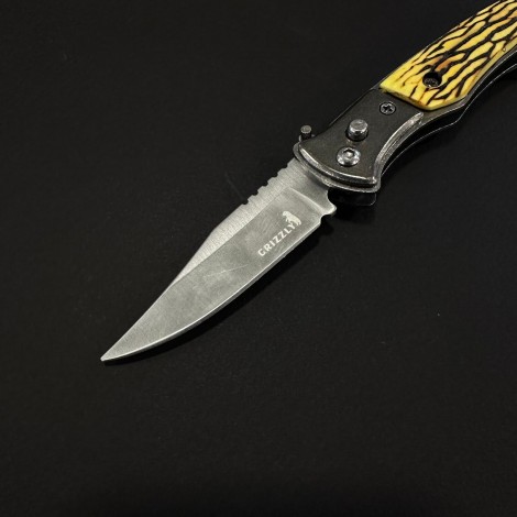 Cutit briceag camping și drumetie 16cm, lama otel inox, maner corn cerb, husa, BRCC-16Z