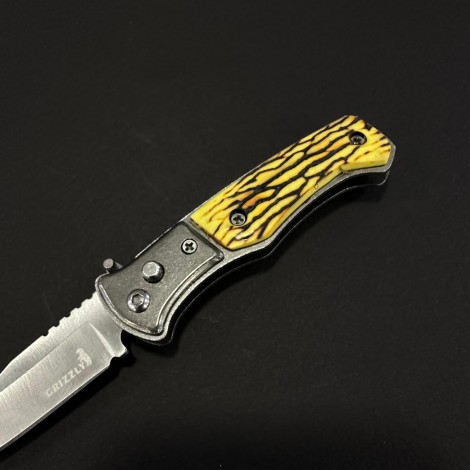 Cutit briceag camping și drumetie 16cm, lama otel inox, maner corn cerb, husa, BRCC-16Z