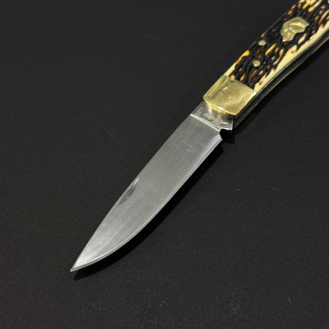 Cutit briceag camping și drumetie Doggy Gold 19cm, lama otel inox, maner corn cerb, husa BRCC-19DGG