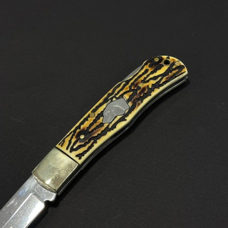 Cutit briceag camping și drumetie Doggy silver 19cm, lama otel inox, maner corn cerb, husa, BRCC-19DGS