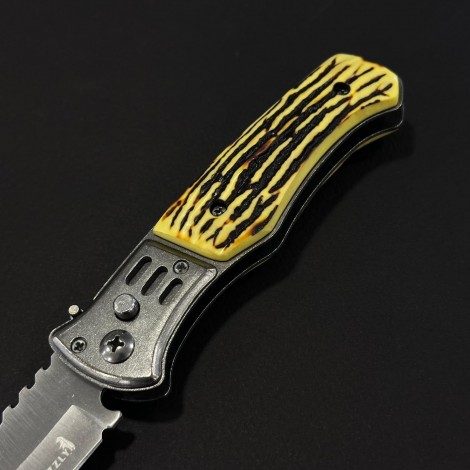 Cutit briceag camping și drumetie 21cm, lama otel inox, maner corn cerb, husa, BRCC-21Z