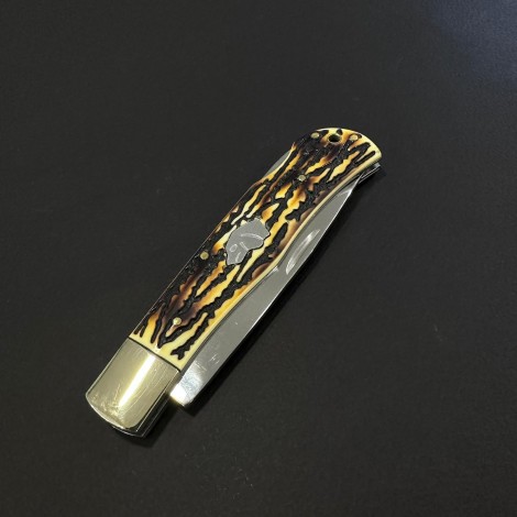 Cutit briceag camping și drumetie Doggy silver 24cm, lama otel inox, maner corn cerb, husa, BRCC-24DGS