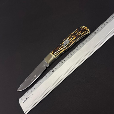 Cutit briceag camping și drumetie Doggy silver 24cm, lama otel inox, maner corn cerb, husa, BRCC-24DGS