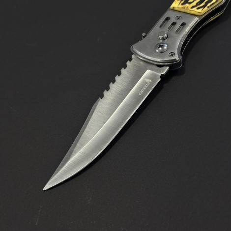 Cutit briceag camping și drumetie 26cm, lama varf tais dublu otel inox, maner corn cerb, husa, BRCC-26VD