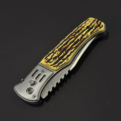 Cutit briceag camping și drumetie 26cm, lama varf tais dublu otel inox, maner corn cerb, husa, BRCC-26VD