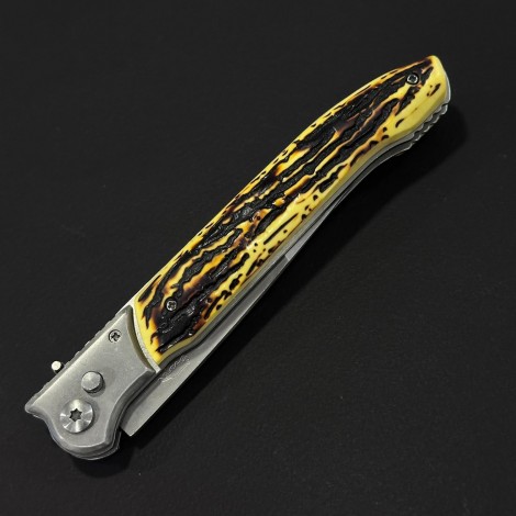 Cutit briceag camping și drumetie 32cm, lama varf tais dublu otel inox, maner corn cerb, husa, BRCC-32VD