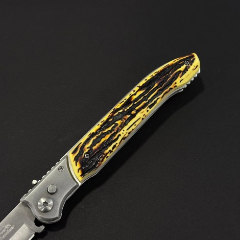 Cutit briceag camping și drumetie 32cm, lama varf tais dublu otel inox, maner corn cerb, husa, BRCC-32VD