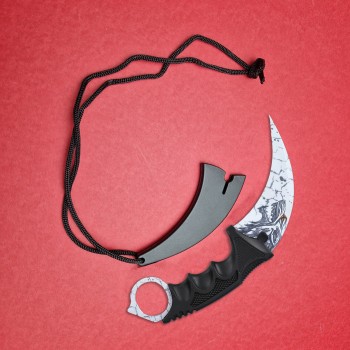 Briceag tip cutit Karambit 19cm, lama otel inox, cu teaca si snur, KAR-19TWLF