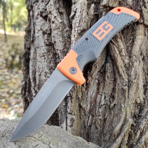 Cuțit camping Gerber GER-FIX25C 25cm, lama dreapta otel inox, maner portocaliu texturat, teacă inclusa