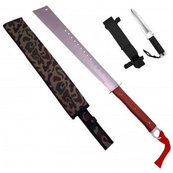 Cuțit camping tip maceta sabie 70cm, lamă oțel inox, mâner lemn maro, cu husa + Cadou kunai 22cm MAC-C70M FRS10