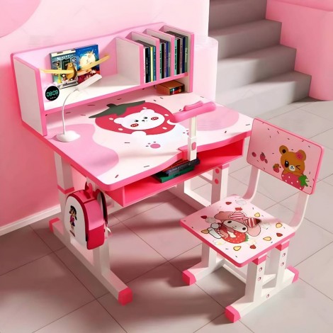 Birou cu scaun copii H20 09, 70 x 45 cm, ursuleti roz, RESIGILAT