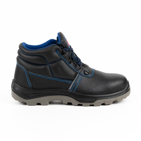 Bocanci de protectie Sali, bombeu metalic, piele, negru/albastru