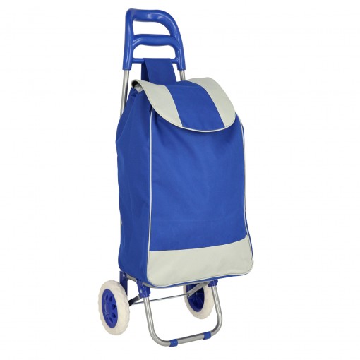 Carut de cumparaturi, doua roti, cadru metalic, pliabil, albastru