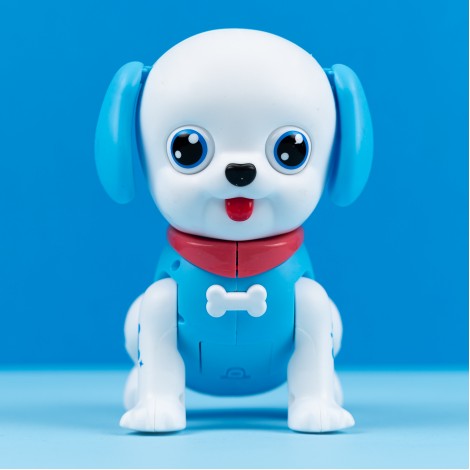 Catelus interactiv cu muzica si lumini, alb/albastru