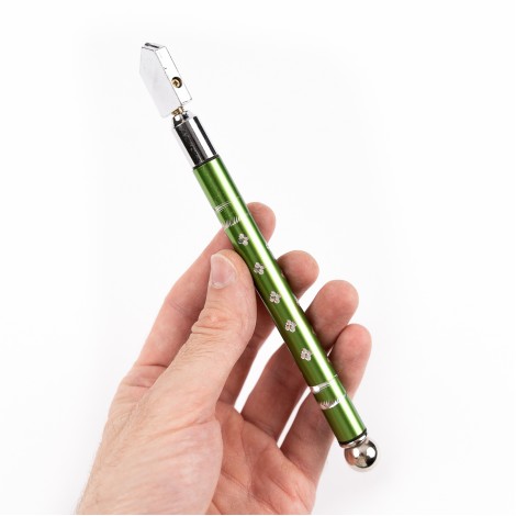 Dispozitiv de taiat sticla, diamant, cu maner metalic antiderapant de otel, verde