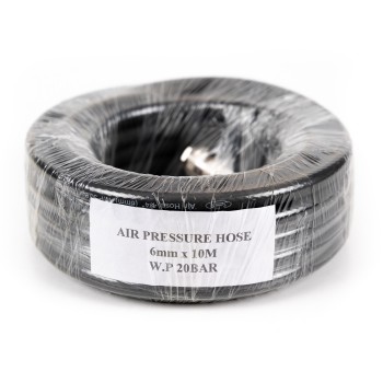 Furtun aer comprimat 1/4, 6mm x 10m, 20bar, cu mufe cuplaj rapid, cauciuc Furtun aer comprimat 1/4, 6mm x 10m, 20bar, cu mufe cuplaj rapid, cauciuc