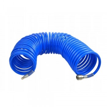 Furtun spiralat compresor, 15m, 8x12mm, 8bar, cuple rapide 1/4, albastru Furtun spiralat compresor, 15m, 8x12mm, 8bar, cuple rapide 1/4, albastru