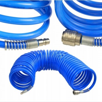 Furtun spiralat compresor, 20m, 8x12mm, 8bar, cuple rapide 1/4, albastru Furtun spiralat compresor, 20m, 8x12mm, 8bar, cuple rapide 1/4, albastru