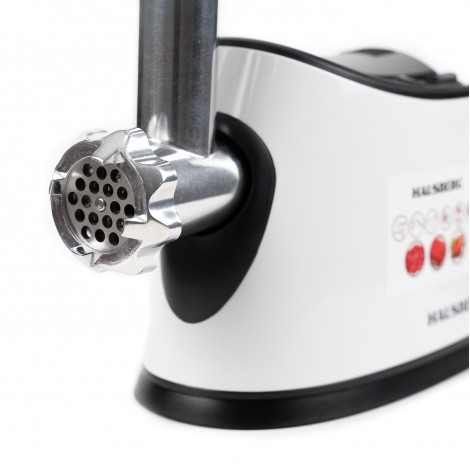 Masina electrica tocat carne Hausberg HB-3440, 1600W, 1 kg/min, buton reverse, 3 site, aluminiu, alba