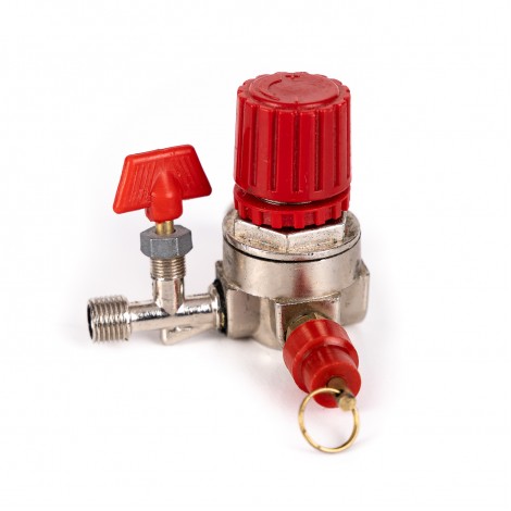 Reductor mic compresor de aer, 2 robinete iesire, supapa de siguranta,  metal Reductor mic compresor de aer, 2 robinete iesire, supapa de siguranta,  metal
