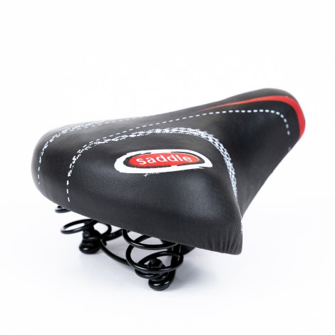 Sa bicicleta, culoare neagra cu imprimeu de culoare alb si rosu