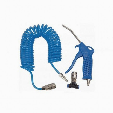Set 3 piese pistol aer compresor, 9.8bar, furtun 5m cu cuple, racord T push-in Set 3 piese pistol aer compresor, 9.8bar, furtun 5m cu cuple, racord T push-in