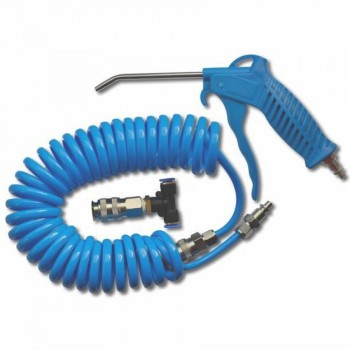 Set 3 piese pistol aer compresor, 9.8bar, furtun 5m cu cuple, racord T push-in Set 3 piese pistol aer compresor, 9.8bar, furtun 5m cu cuple, racord T push-in