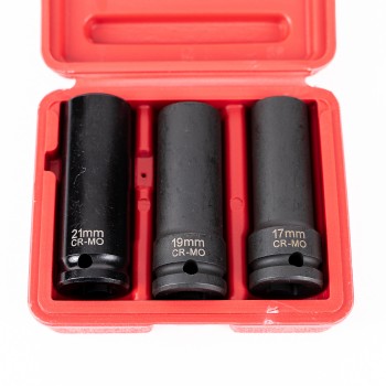 Set 3 tubulare de impact, Cr-Mo, 17 19 si 21 mm, prindere 1/2, ideal prezoane TRSCH Set 3 tubulare de impact, Cr-Mo, 17 19 si 21 mm, prindere 1/2, ideal prezoane TRSCH