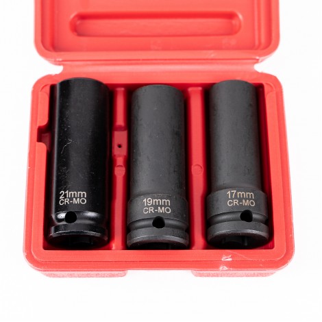 Set 3 tubulare de impact, Cr-Mo, 17 19 si 21 mm, prindere 1/2, ideal prezoane TRSCH Set 3 tubulare de impact, Cr-Mo, 17 19 si 21 mm, prindere 1/2, ideal prezoane TRSCH
