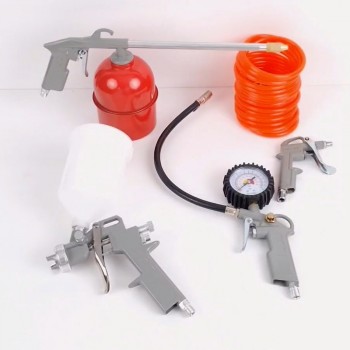 Set 5 piese aer comprimat, pentru vopsit, spalare, umflare, suflare si furtun spiralat Set 5 piese aer comprimat, pentru vopsit, spalare, umflare, suflare si furtun spiralat