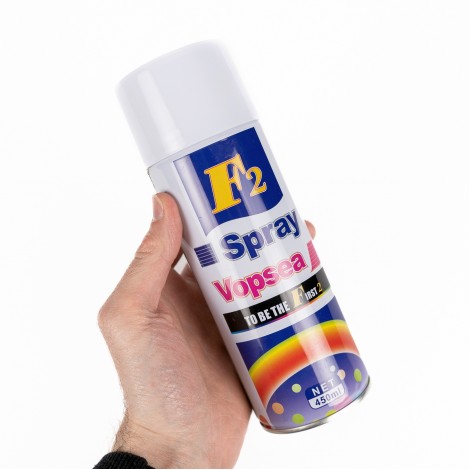 Spray vopsea aerosol F2, alb lucios, 450ml, pentru metal, lemn si plastic Spray vopsea aerosol F2, alb lucios, 450ml, pentru metal, lemn si plastic