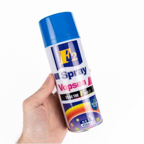 Spray vopsea aerosol F2, albastru, 450ml, pentru metal, lemn si plastic Spray vopsea aerosol F2, albastru, 450ml, pentru metal, lemn si plastic