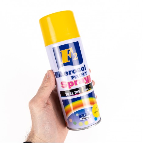 Spray vopsea aerosol F2, galben, 450ml, pentru metal, lemn si plastic Spray vopsea aerosol F2, galben, 450ml, pentru metal, lemn si plastic