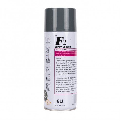 Spray vopsea aerosol F2, gri, 450ml, pentru metal, lemn si plastic Spray vopsea aerosol F2, gri, 450ml, pentru metal, lemn si plastic