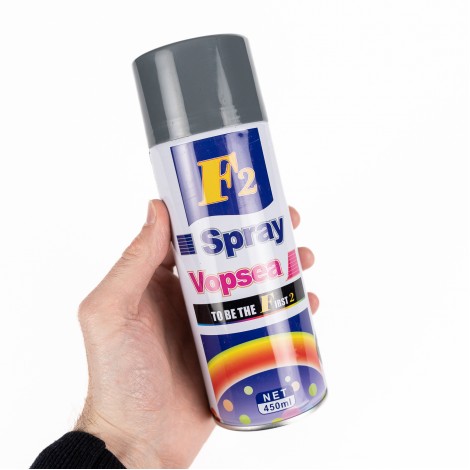 Spray vopsea aerosol F2, gri, 450ml, pentru metal, lemn si plastic Spray vopsea aerosol F2, gri, 450ml, pentru metal, lemn si plastic
