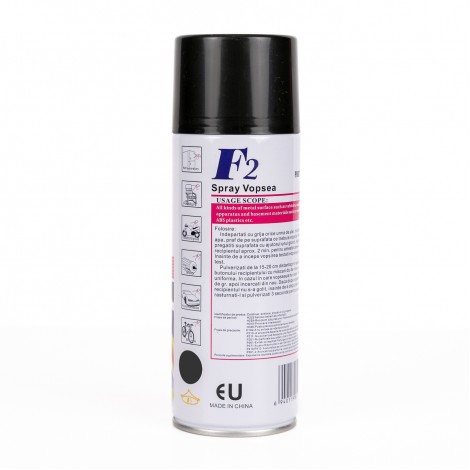 Spray vopsea aerosol F2, negru lucios, 450ml, pentru metal, lemn si plastic Spray vopsea aerosol F2, negru lucios, 450ml, pentru metal, lemn si plastic