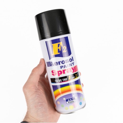 Spray vopsea aerosol F2, negru lucios, 450ml, pentru metal, lemn si plastic Spray vopsea aerosol F2, negru lucios, 450ml, pentru metal, lemn si plastic