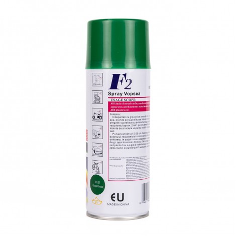 Spray vopsea aerosol F2, verde, 450ml, pentru metal, lemn si plastic Spray vopsea aerosol F2, verde, 450ml, pentru metal, lemn si plastic