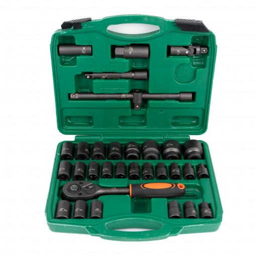 Trusa 32 piese tubulare de impact, cu clichet 1/2, Cr-V, verde TRSCH