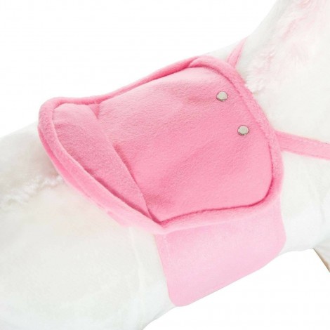 Calut balansoar Unicorn din plus, cadru lemn bambus cu roti, alb/roz Resigilat