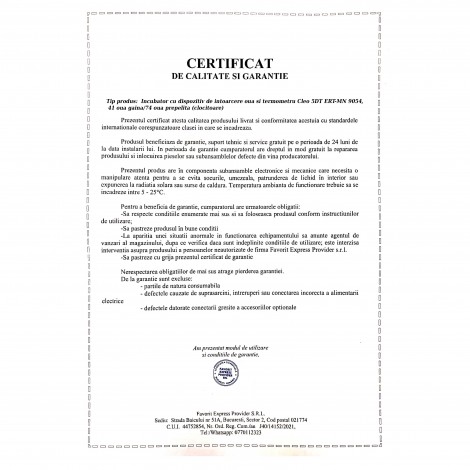 Incubator cu dispozitiv de intoarcere oua si termometru Cleo 5DT ERT-MN 9054, 41 oua gaina/74 oua prepelita (clocitoare)