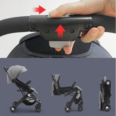 Carucior sport L-Sun C8, ideal calatorii, lift, scari, pliere cu o mana, maner tip troller, super compact si usor, cu pozitie de somn, 0-3ani, gri